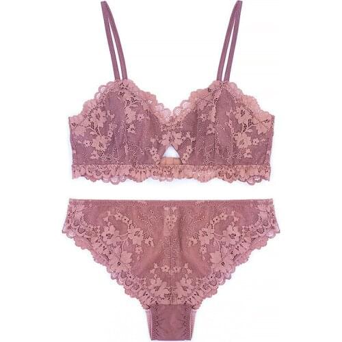 Sexy Satin Lace Bra Bralette with Panties Thin Rimless Underwear Women Lenjerie Floral Transparent Lace Push-up Bra Set Wireless