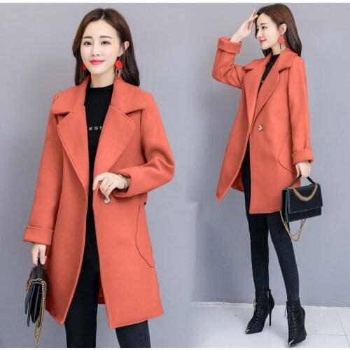 Women Solid color woolen Coat Women Fashion Casual warm woolen jacket Womens Clothing Autumn Winter Single buckle Wool Jacket