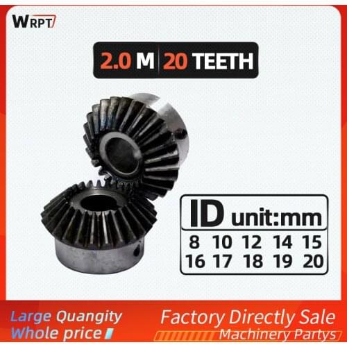 1:1 Bevel Gear 2 Modulus gears 20Teeth ID=8mm10mm/12mm14mm/15mm16mm/17mm/18mm/19mm/20mm 90 Degree Steel Gears With Screws
