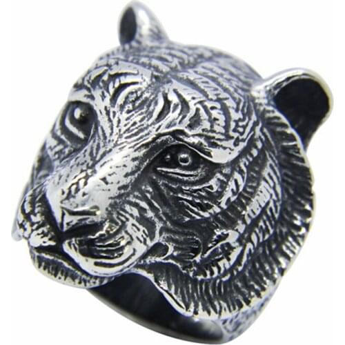 1pc Dropship Cool Animal Tiger Head Ring 316L Stainless Steel Fashion Punk Style Tiger Ring