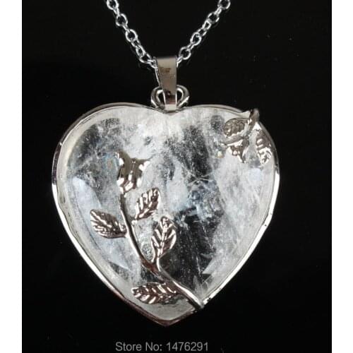 New Natural Clear Crystal Heart Shaped Inlaid Flower Jewelry Pendants 1PCS Gift for Women