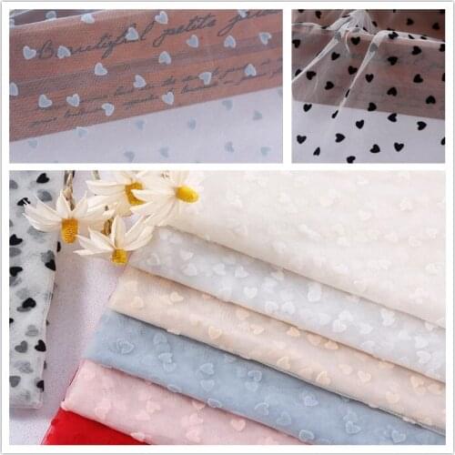 1Yard Beautiful Tulle Flocking Heart Net Fabric Wedding Decor Organza Tulle DIY Skirt Wedding Party Supplies Skirt Knitted