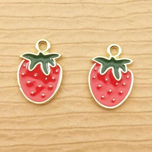10pcs strawberry charm enamel charm for jewelry making fashion earring pendant necklace bracelet charm