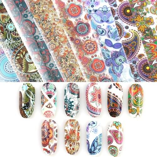 10pcs Nail Art Transfer Sticker Mix Vintage Flower Sets Charm Holographic Starry Paper DIY Nail Decorations Decals