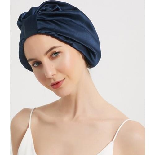 100% Mulberry Silk Sleeping Cap Night Silk Sleep Cover for Women with Elastic Ribbon for Hair Care Long Hair 19 Momme