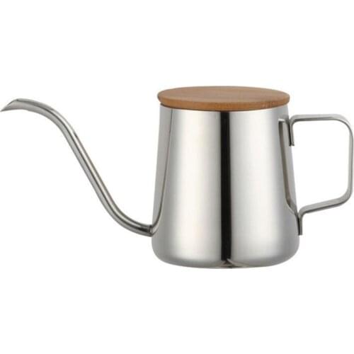 350ML Long Narrow Spout Coffee Pot Creative Household Kettle Stainless Steel Hand Drip Pour Over Tea Water Pot With Wooden Lid