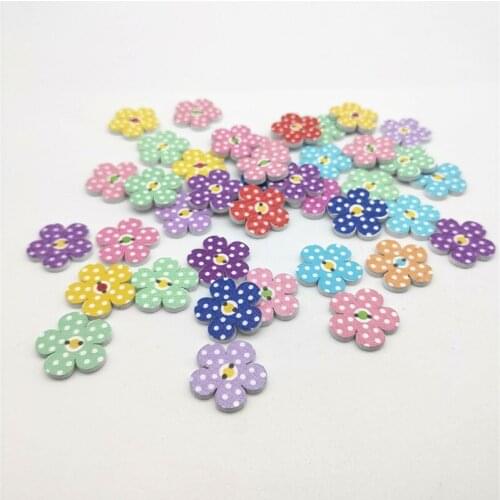 50pcs 20mm Mixed Polka Dots Flower Wood 2 Holes Buttons Sewing DIY Crafts Embellishments For Scrapbooking