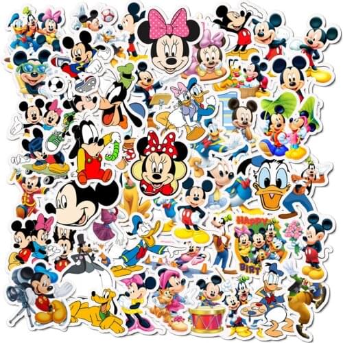 50pcs Cartoon Mickey Waterproof Sunscreen Luggage Guitar Notebook Trolley Car Sticker Gifts for Boys and Girls