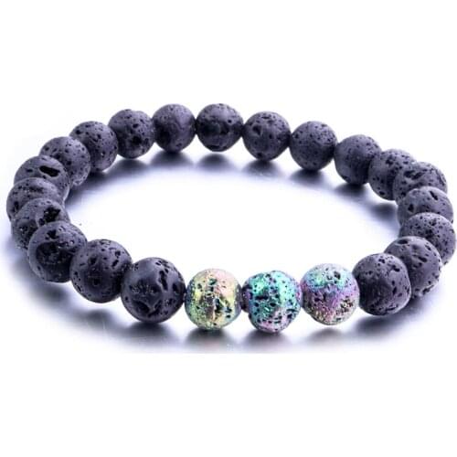 8mm Bright-Coloured Matte Plating Color Match Black Lava Stone Bracelet Essential Oil Diffuser Bracelet Yoga Jewelry