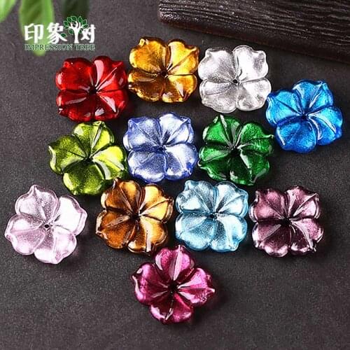 25x25mm 5Pcs Flower Foil Lampwork Beads Four Petals 3D Glass Flower Spacer Beads Charms Ornaments For DIY Jewelry Making 16030