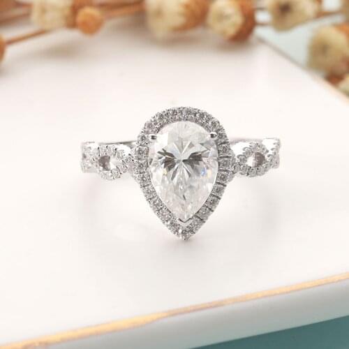 CxsJeremy 2ct 7*10mm Pear Crushed ice Cut Moissanite Engagement Ring Solid 14K White Gold Prong Setting Solitaire Ring For Women