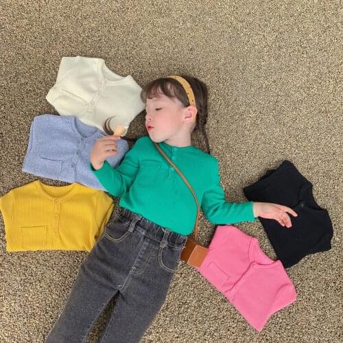 Girls' T-shirt 2021 Autumn New Cute Candy Color Long Sleeve Top Children Simple Casual Thin O-Neck Pullover Top Girls Clothes