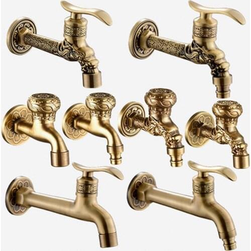 Artistic Wall Mount Cold Water Basin Faucet Brass Antique Washing Machine Taps Bathroom Mop Pool Taps Bibcocks