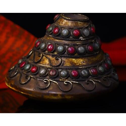 4"Tibet Temple Collection Old Natural conch Filigree mosaic gem Snail Buddhist rituals Ornaments Town House Exorcism