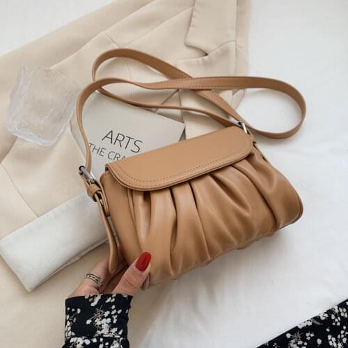 Summer Pleated Shoulder Cloud Bags For Women Solid Color Soft PU Leather Fashion Female Small Handbag Casual Lady Crossbody Bag