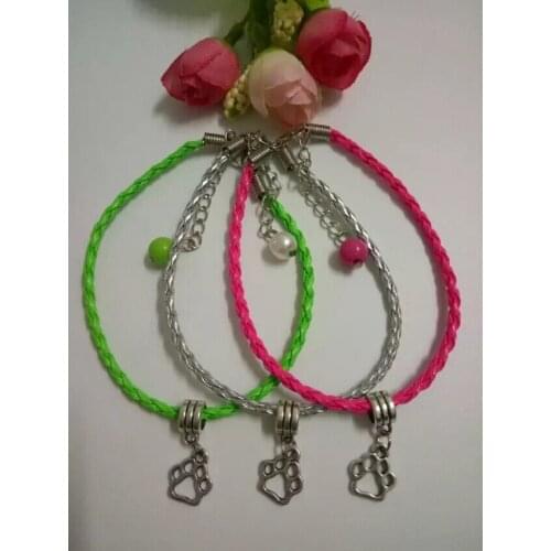 New Fashion Cat/Dog paw Bracelet Jewelry Vintage Multicolor Bead Charm Pendant Blending Braided Rope Bracelet Jewelry 50