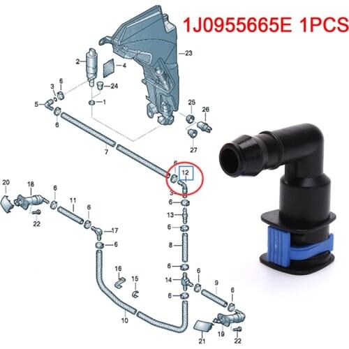 Car Windshield Washer Pump Connector Elbow 1J0955665E For VW Beetle Jetta Passat Golf Polo Touareg Tiguan For Audi A6 A8 TT RS6
