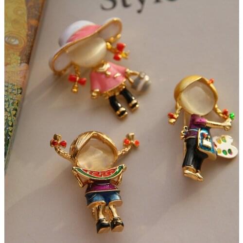 Lovely girl enamel Opal Brooch girl clothing accessories sweet girl Pin brooches