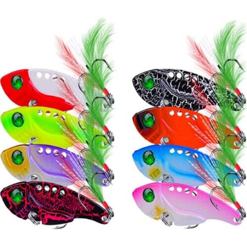 1pcs Metal VIB 11G 5.5CM Fishing Lure Vibration Lure Crankbait Bass Artificial Hard Baits Cicada VIB Baits With Feather Hooks