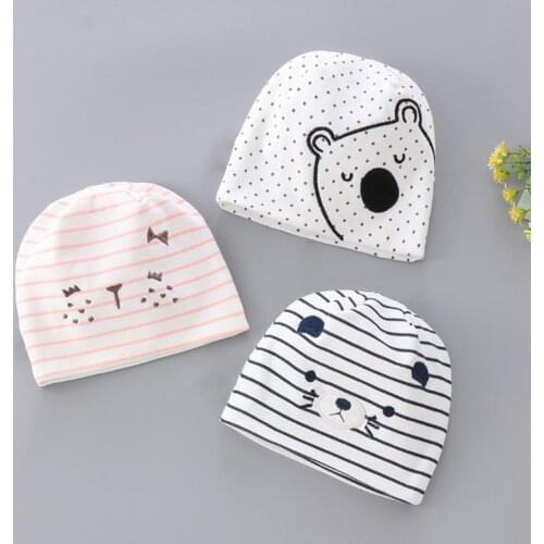 Durable Baby Hat Cartoon Embroidery Print Head Guard Cotton Infant Beanie Hat for Spring Daily Wear