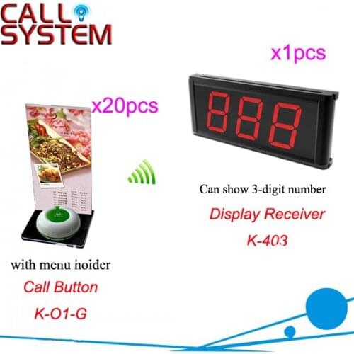 Restaurant Call Bell System K-403+O1-G+H for Restaurant Cafe Hotel with 1-key call button and 3-digit LED display Free Shipping
