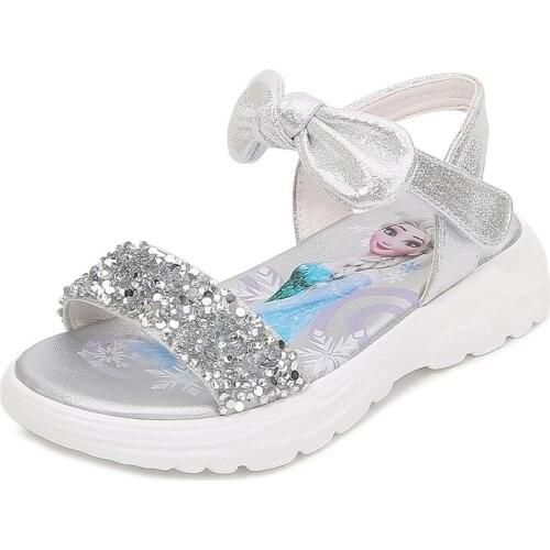 Disney Girls Children Sandals Summer Frozen Princess Shoes Big Girls Bow-knot Crystal Sandals Party Dress Wedding