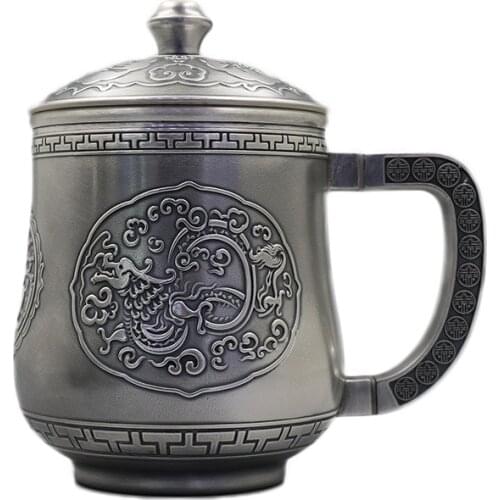 Foot Silver Teapot Pure Silver 999 Silver Cup Mug Pure Hand-made Dragon Phoenix Chengxiang Water Cup Household Side Handle Handy