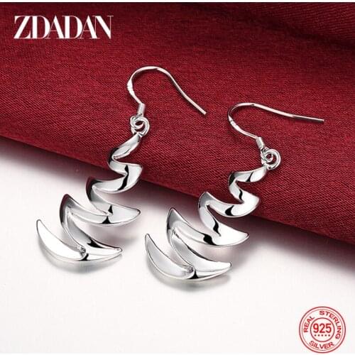 ZDADAN 925 Sterling Silver Charm Geometric Corrugated Drop Earrings For Women Fashion Wedding Party Jewelry Gift