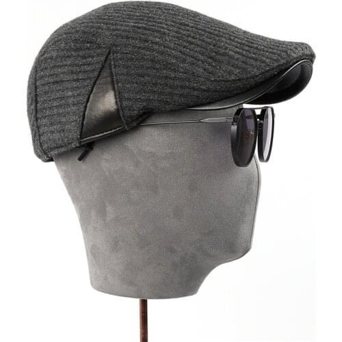 Mens Fashion Autumn Winter Woolen Newsboy Hats Patchwork Genuine Leather Caps Jazz hat