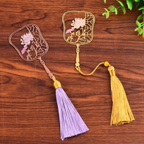 Plum, Orchid, Bamboo and Chrysanthemum Bookmarks Metal Sector Tassel Bookmarks Student Teacher Gift Beautiful Book Accessories