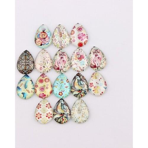 Handmade 18x25mm 13x18mm Glass Floral Teardrop Flatback Cameo Cabochon Domed DIY Jewelry Photo Pendant Setting