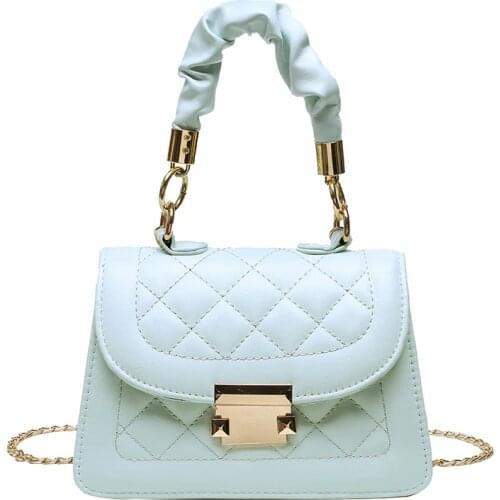 Bag Girl 2021 Summer New Diamond Embroidery Thread Pleated Chain Small Square Bag Womens Hand-held Shoulder-length Cross-bag