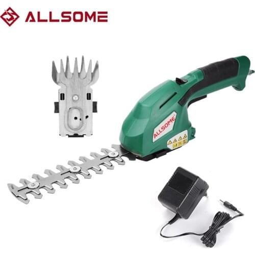 ALLSOME 7.2V Electric Trimmer 2 in 1 Lithium-ion Cordless Lawn Mower Hedge Trimmer Grass Cutter Rechargeable Garden Power Tools