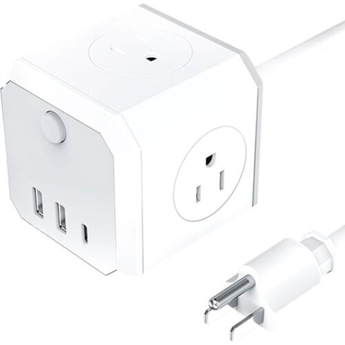 Power Strip with USB 1.8M Extension Cable, USB with 3 Sockets and 3 USB Ports, Portable Design, US Plug