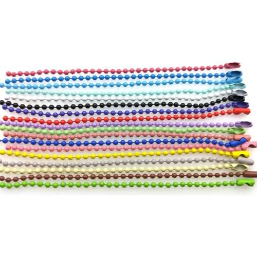 1packs Colorful 2.4MM Ball Bead Chain 12cm Dog/Label Hand Tag Bulk Chain with Connector for DIY Key Chain Jewelry Findings