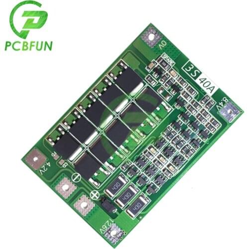 BMS 3S 40A PCM 11.1V 12.6V 18650 Lithium Battery Protection Board 3S BMS Charger Charging Balance Version 12.6V for Drill Motor