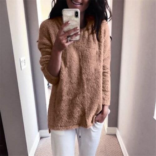 Oversized Women Plush Sweaters 2020 New Autumn Winter Pullovers Tops Streetwear Casual Long Sleeve O-Neck Solid Knitting Sweater