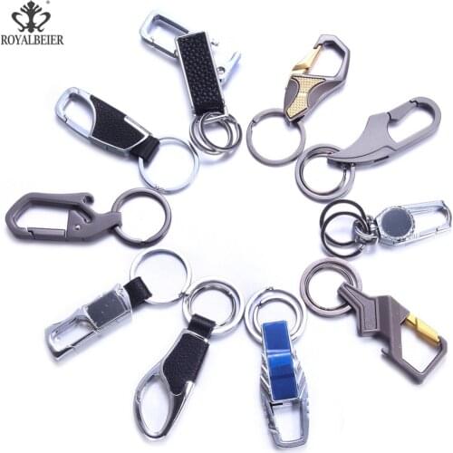 1pc Stain Steel Keychain Metal Leather Car Keyring PU Leather Car Key Chain Ring Keychain Silver Plated Keyholder For Men