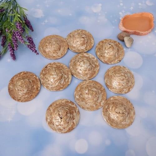 10 Pieces Hand Knitting Straw Hat Mini Doll Hat Ornament Strawhat DIY Accessories Craft Decoration For Salon Middle