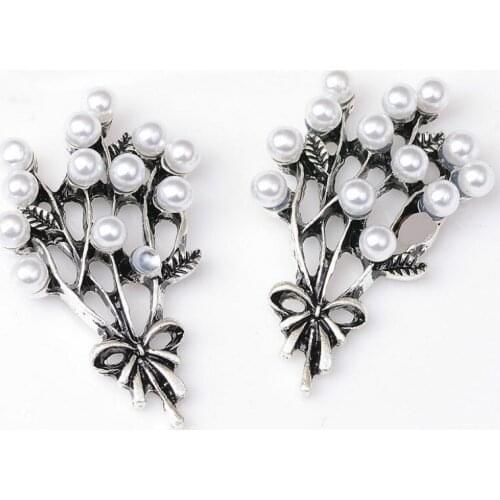 10Pcs/Lot 21*35mm Antique Silver Plated Metal Set Pearl Bead Leaf Decorative Accessories DIY Jewelry Making