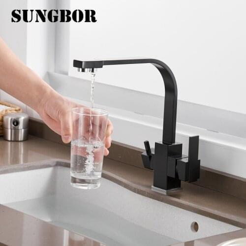 3 Way Drinking Water Faucet Water Filter Purifier Kitchen Faucet Black Hot Cold Mixer Basin Tap 360 Swivel Kitchen Faucet 0178H