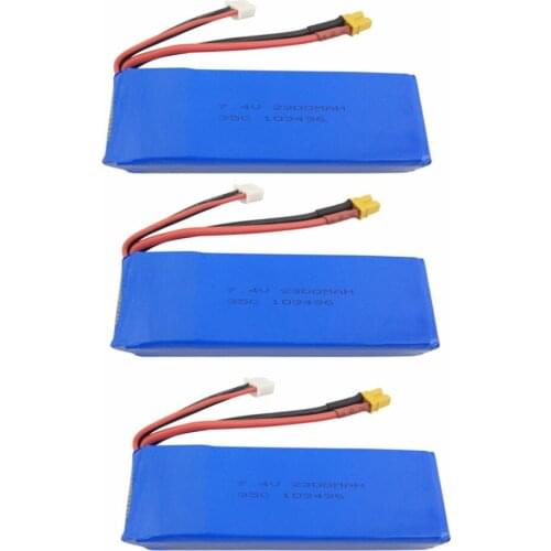 3PCS 7.4V 2300mAh Lithium Battery for MJX B6 B6W B6F B6FD B8 BUGS 6 BUGS 8 Brushless Quadcopter Remote Control Drone Battery