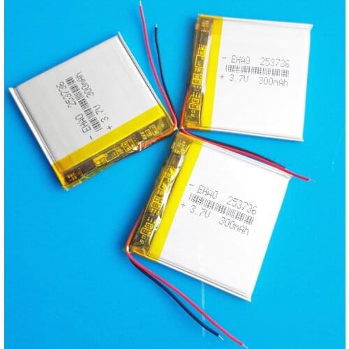 3 pcs model 253736 3.7V 300mAh lipo lithium polymer rechargeable battery for MP3 GPS bluetooth headset camera smart watch