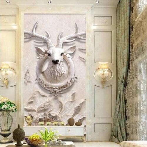 Custom large 3D wallpaper mural modern minimalist forest elk peony flower living room background wall decoration painting