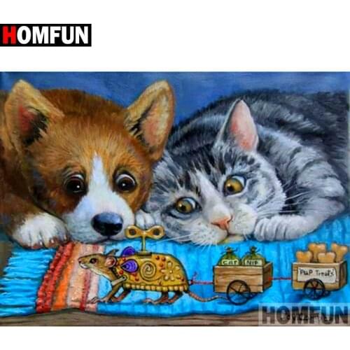 HOMFUN Full Square/Round Drill 5D DIY Diamond Painting "Animal cat" Embroidery Cross Stitch 3D Home Decor Gift A11542