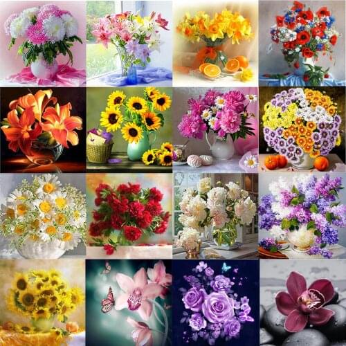 5D DIY Diamond Painting Flowers Vase Cross Stitch Kit Full Drill Embroidery Mosaic Art Picture of Rhinestones Gift Home Decor