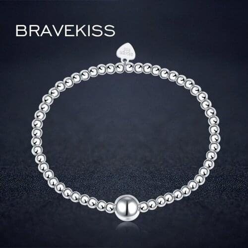 BRAVEKISS 925 Sterling Silver Bracelet For Women Hand Chain Heart Beads Adjustable Charm Bracelet String Fashion Jewelry BLB0081