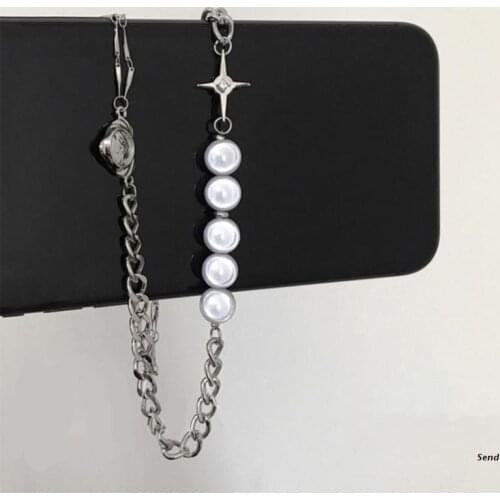 White Pearl Choker Unique Asymmetric Design with Alloy Chain and Cross