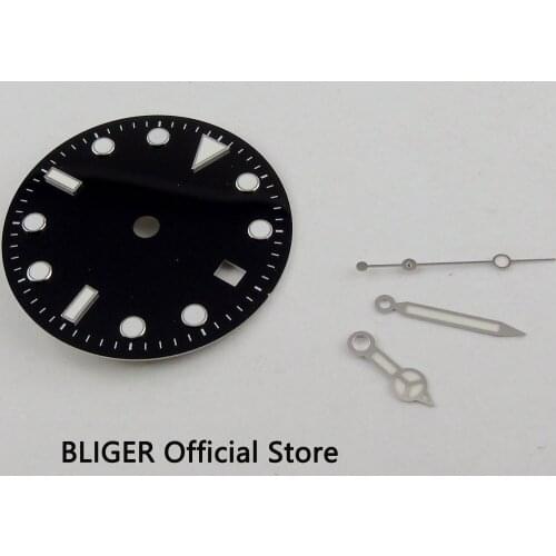 BLIGER 31.3MM Black Sterile Dial Date Window Watch Dial Fit For Miyota 8215 Automatic Movement (Luminous Watch Hands+Dial) D27