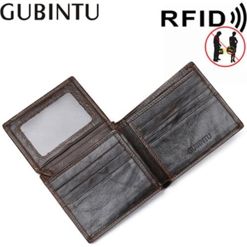 GUBINTU Men Wallets RFID Protection Wallet Male Genuine Leather Short Wallet Card Holder Coin Pocket Business Wallet Men Cartera